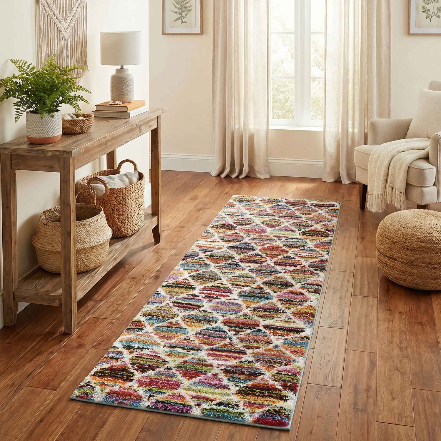 Desire Rugs Rio Modern Living Room Shaggy Area Rug Geometric Abstract Rug Trellis Design - Multi Colour / 220Cm