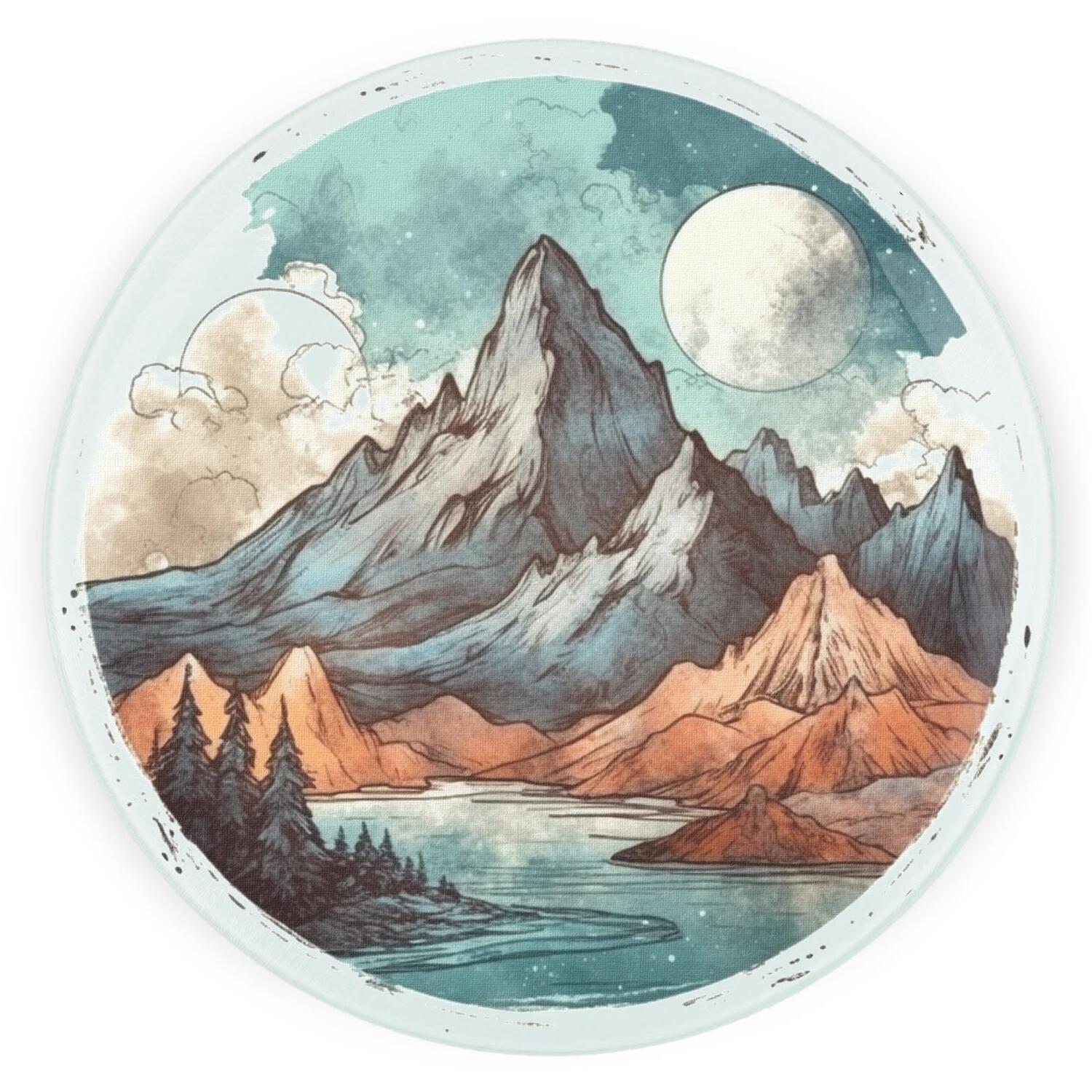 Image of Mountains Round Worktop Protector - Textured&hellip;