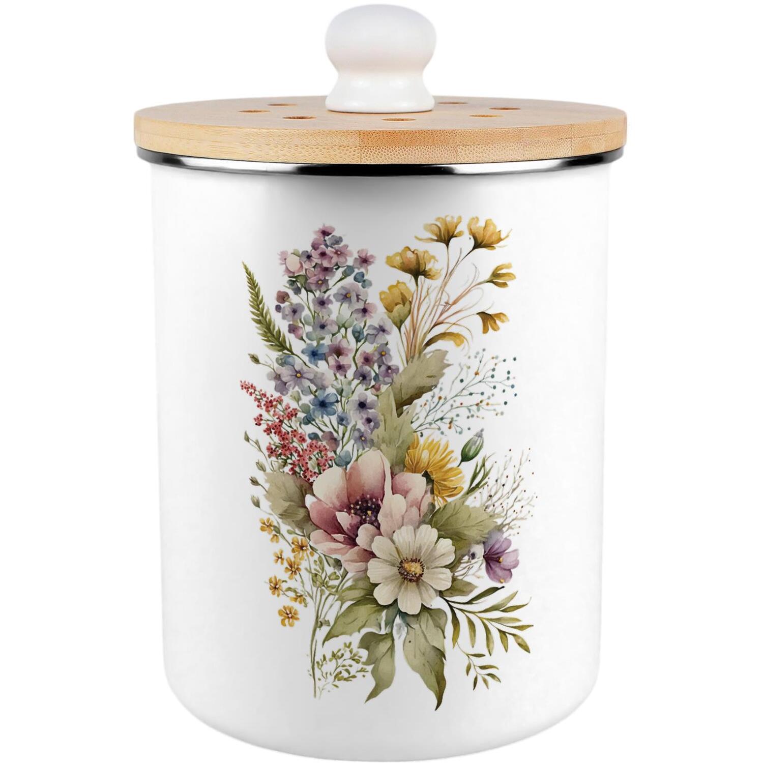 B&Q - Flower Bouquet Food Waste CaddyEnamel 2L Kitchen Compost Bin - Image 2