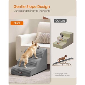 Three Step Dog Stairs for Bed and Sofa, Waterproof Pet Steps with Anti Slip Design, Dove Grey