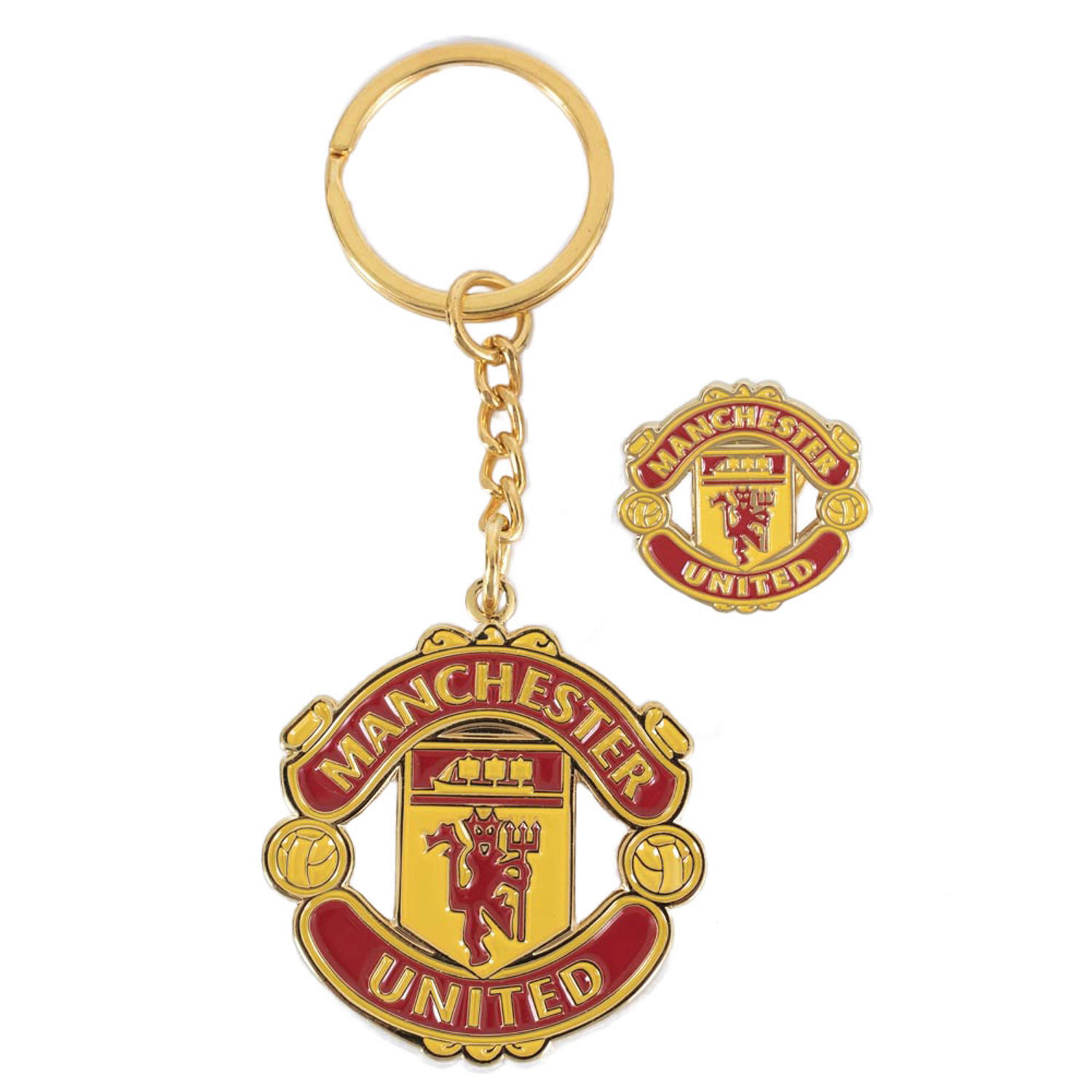 Manchester United Fc Keyring And Badge Set - Red/Yellow