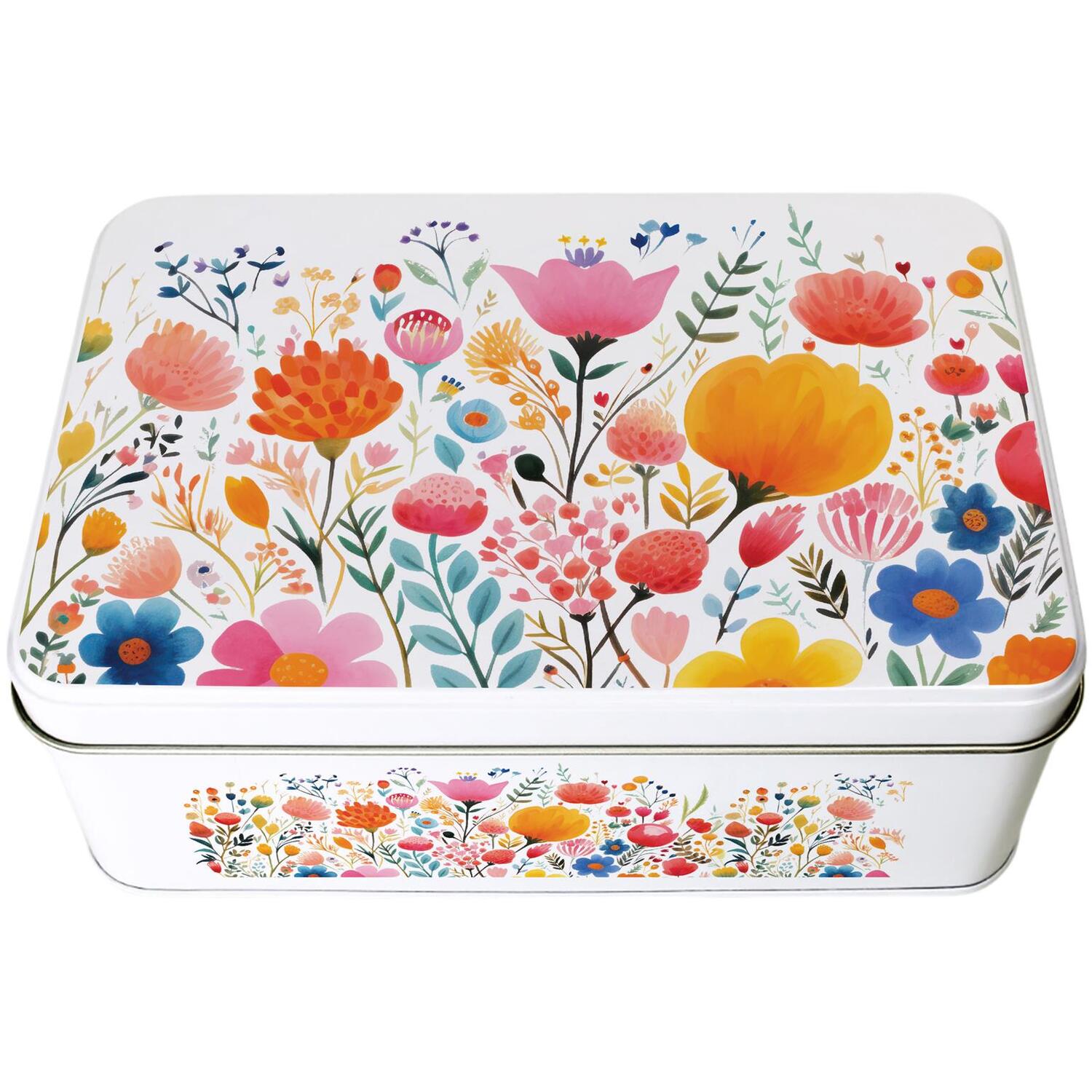 Bright Floral Rectangular Tin - Metal Storage Container for Baking Gifts for Her - Image 2