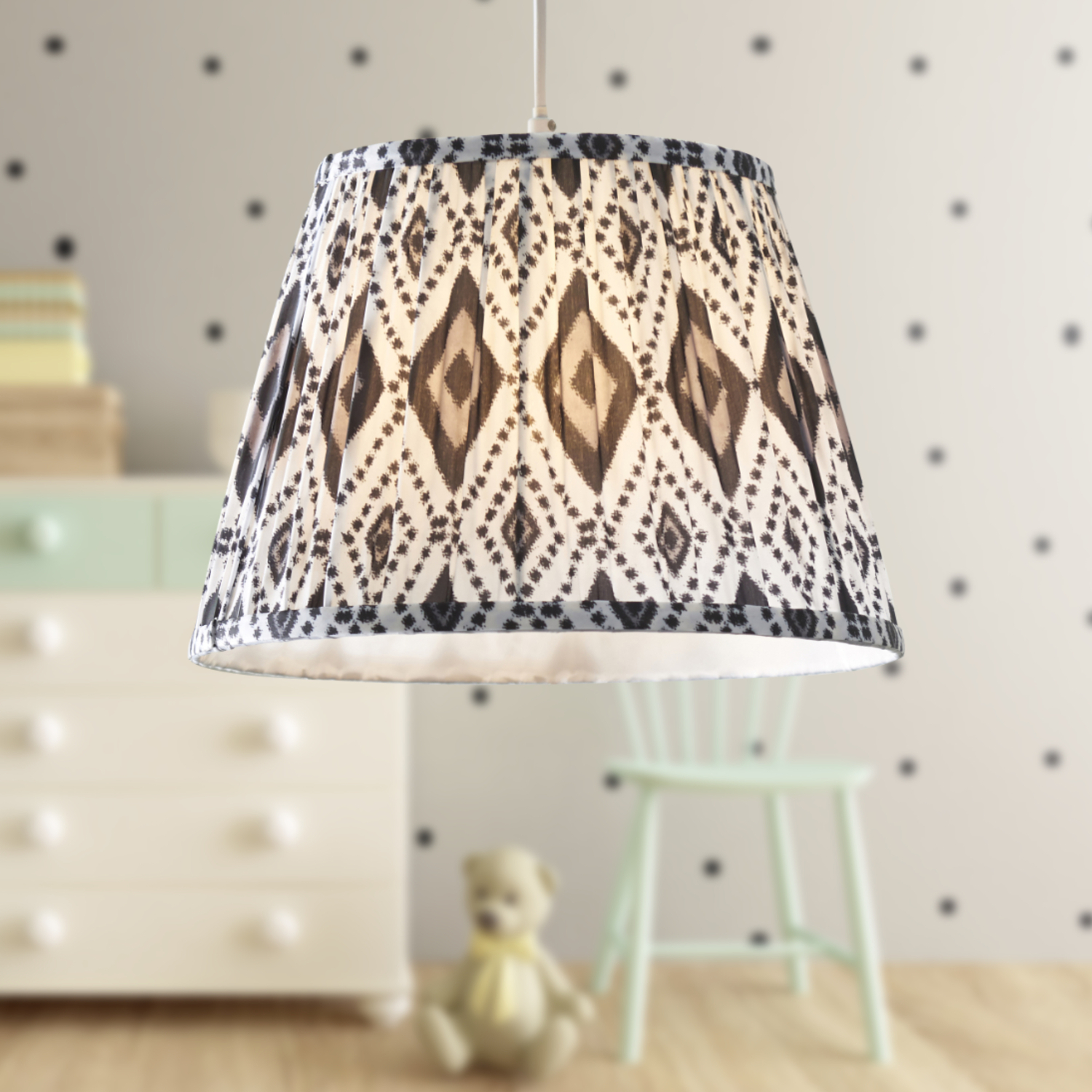 First Choice Lighting Set Of 2 Ikat Black 30Cm Easy Fit Pendant Shade Or Table Lampshades - Multi Coloured