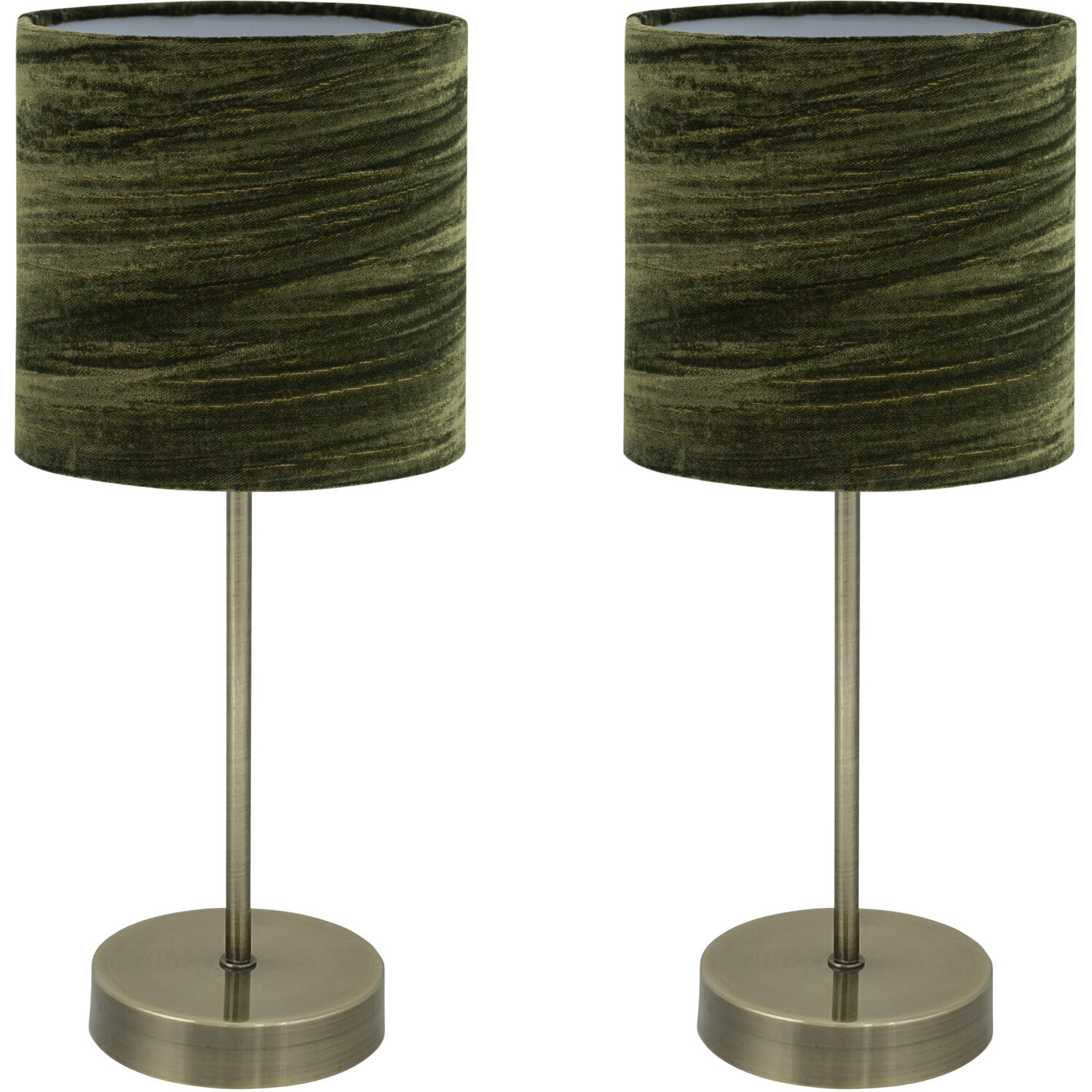 First Choice Lighting Set Of 2 Velvet Table Lamp With Shades - Antique Brass & Dark Green