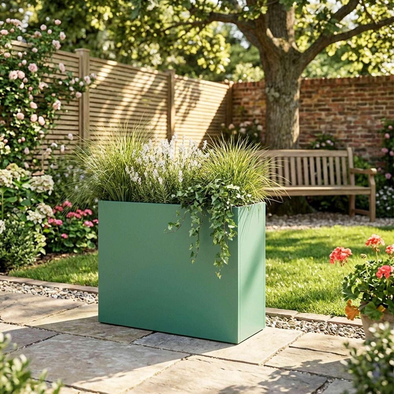 Rackhams Black/Green Galvanised Matte Trough Metal Planter - 90Cm X 82Cm - Image 4
