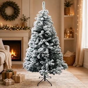 7ft White Snow Flocked Green Artificial Christmas Tree 800 Tips Metal Stand Xmas