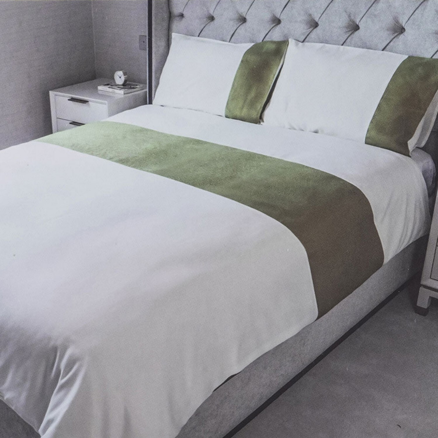 Voltico Lime Jacquard Panel Duvet Cover Set - Single, Double & King in Olive