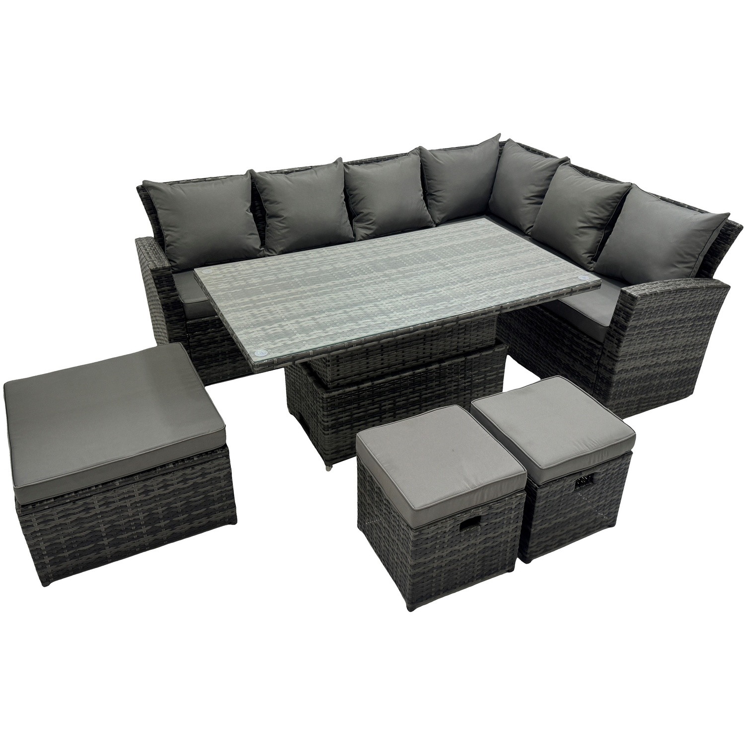 Fimous Dark/Grey 9 Seater High Back?Outdoor Rattan Adjustable Rising Lifting Dining Table Corner Sofa Set Garden Furniture Footstools Mixed Right Hand - Image 2