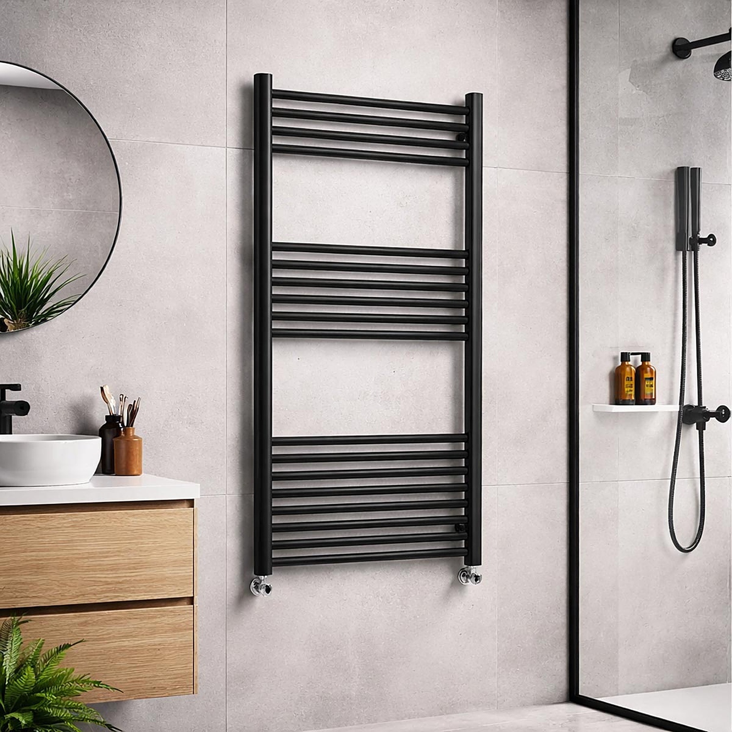 Lux Heat Black Ladder Towel Radiator 1000mm (H) x 600mm (W) - Image 2