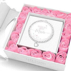 World's Best Mum Gift Boxed Bracelet with Pink Roses