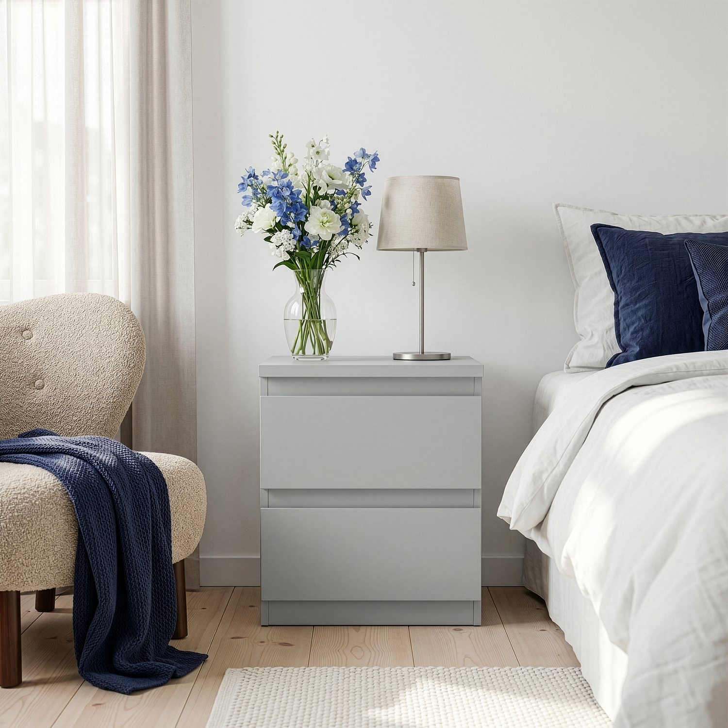 Furniture To Go Edmore 2 Drawer Bedside - Light Grey