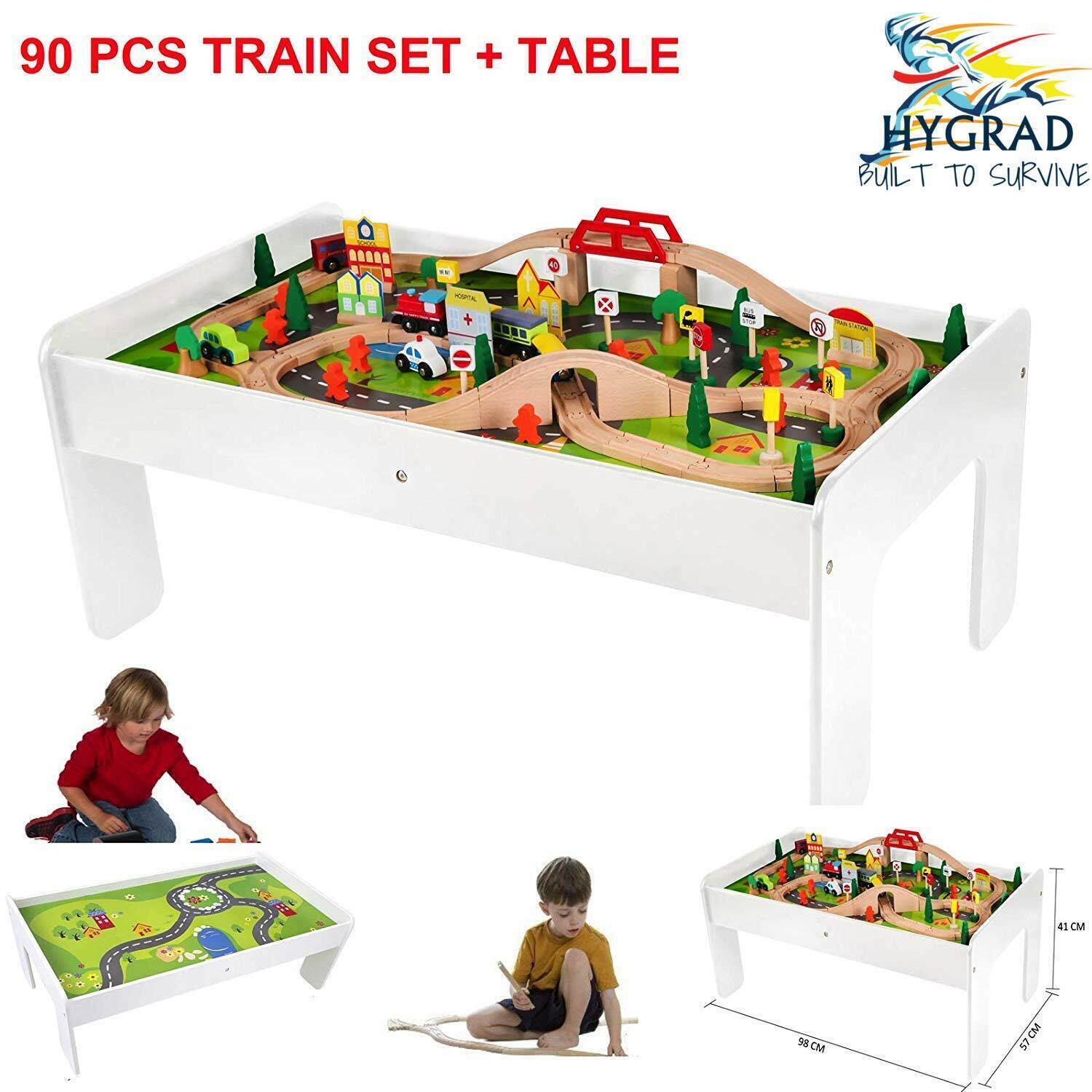 Hygrad Kids Wooden Activity White Table And 90 Piece Train Set Car Track + Accessories - Image 2
