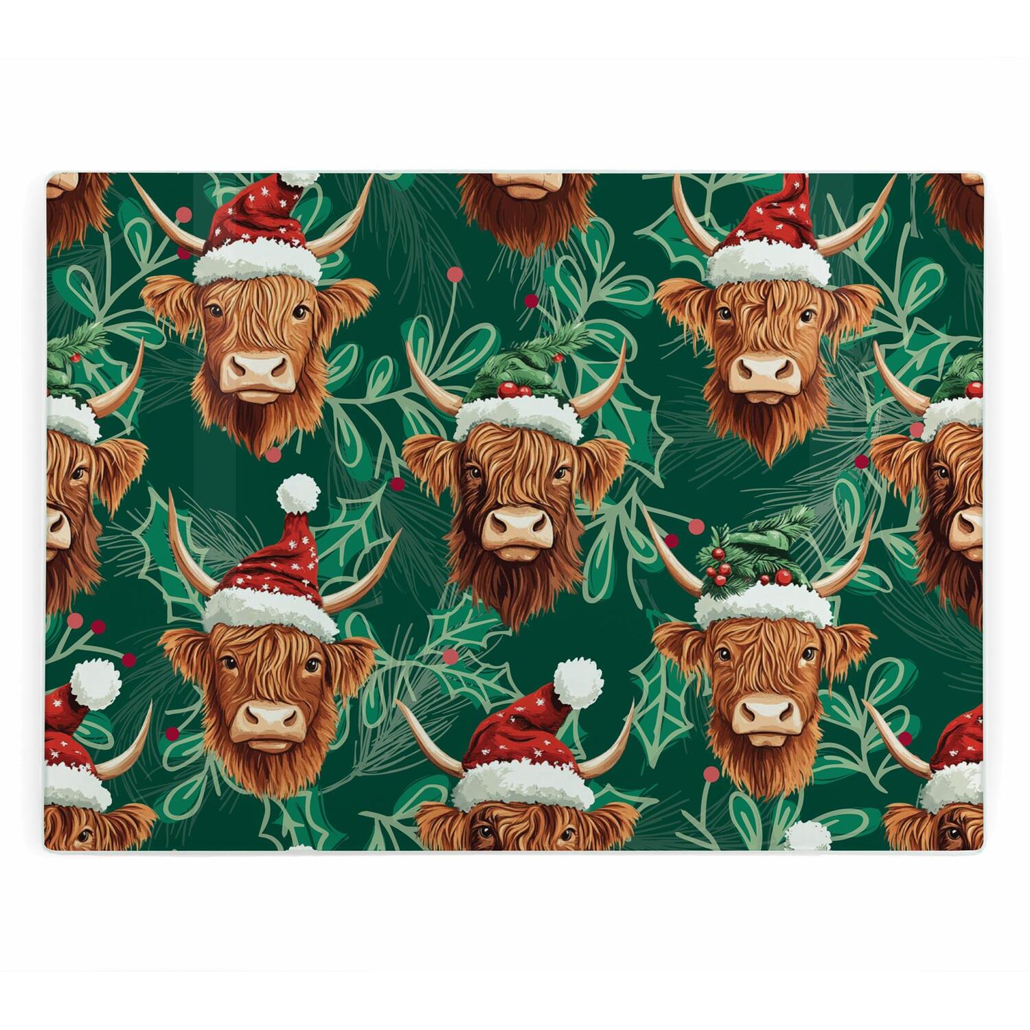 B&Q -  Christmas Highland Cows Rectangular Glass Worktop ProtectorFestive Xmas Chopping Board - Image 3