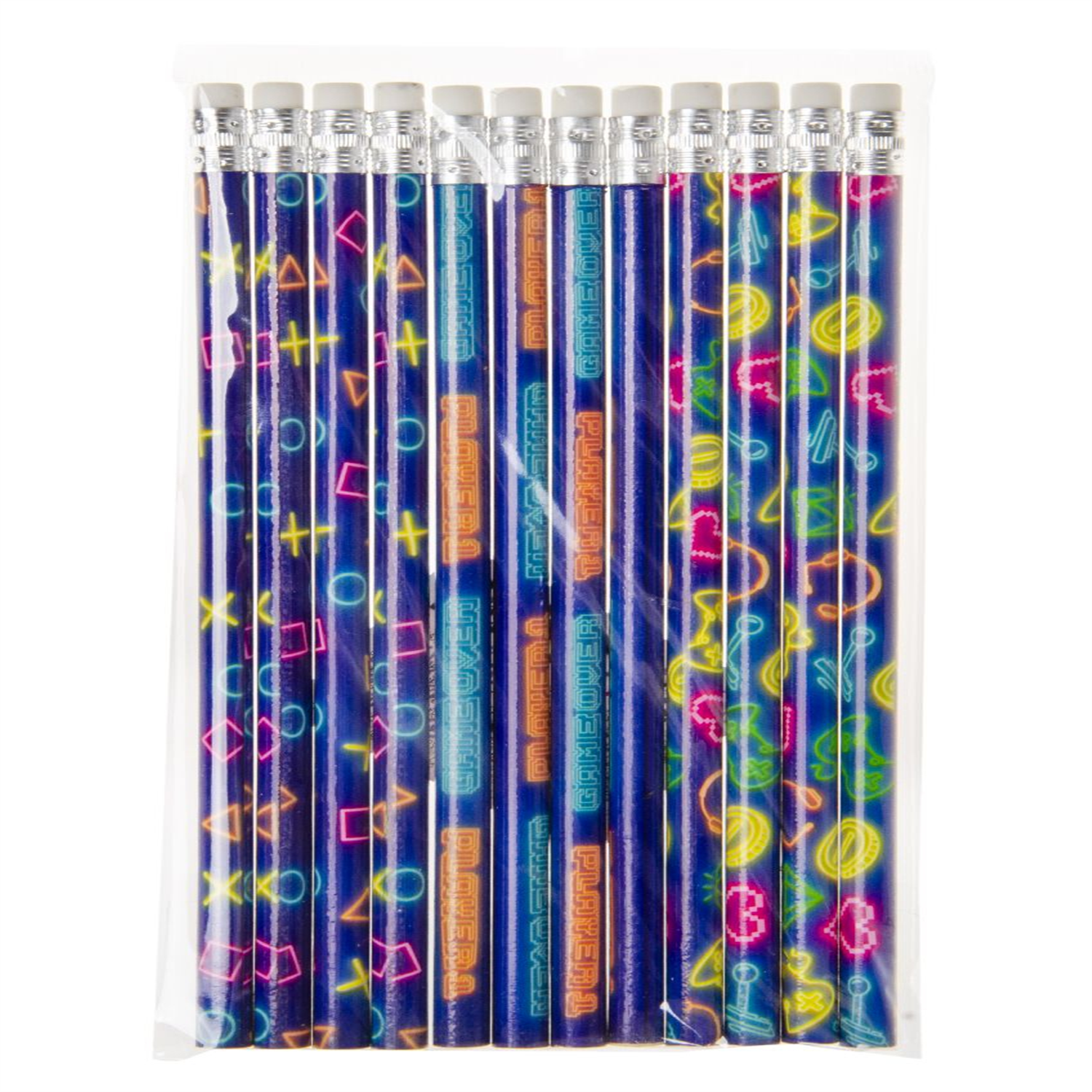 Lg-Imports Pack Of 12 Gamer Design Pencils With Eraser - White