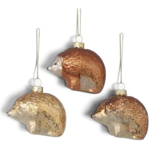 Set of Three Glass Hedgehog Christmas Tree Decorations