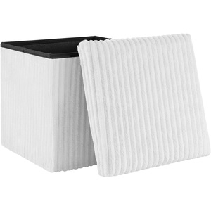 Storage Ottoman Padded Foldable Bench Chest with Lid, Off-White Corduroy, Small