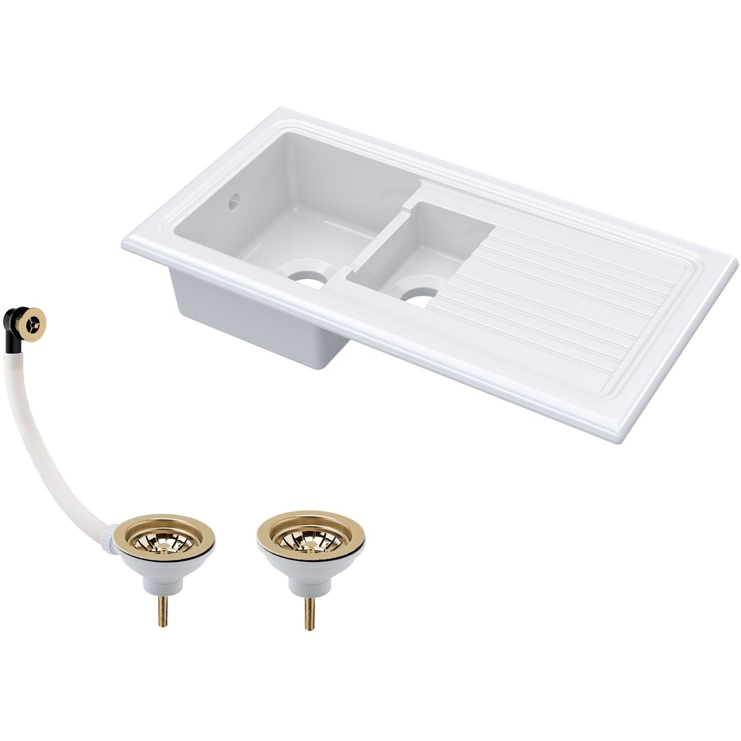 Balterley Traditional 101Cm 1.5 Bowl Fireclay Inset Kitchen Sink - White A - White