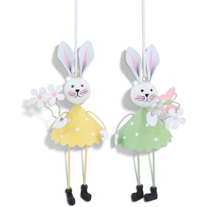 Set of 2 Tin Rabbit Easter Decorations