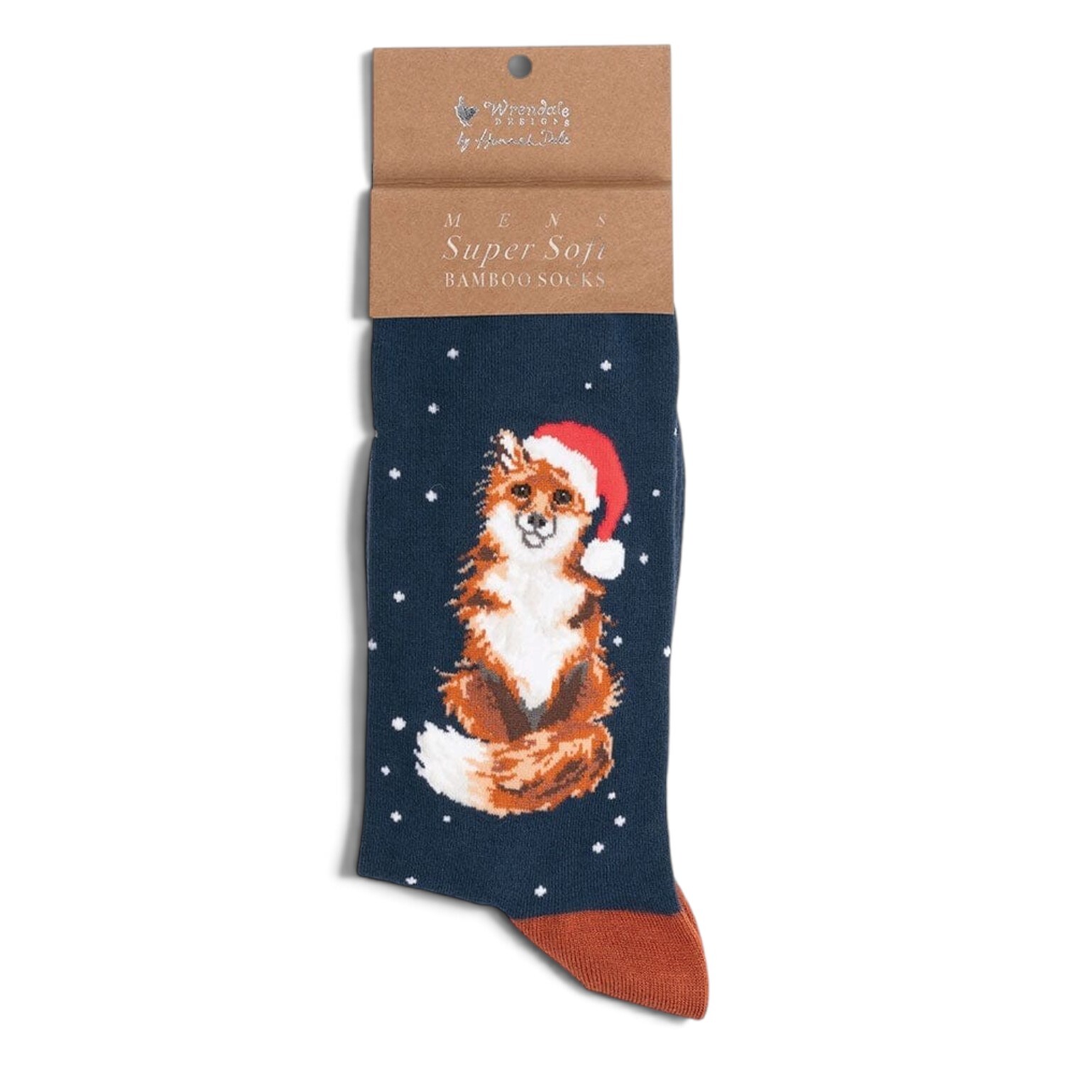 Christmas Bamboo Socks Mens Soft Fox Santa Hat – Wrendale Xmas Design One Size - Image 3