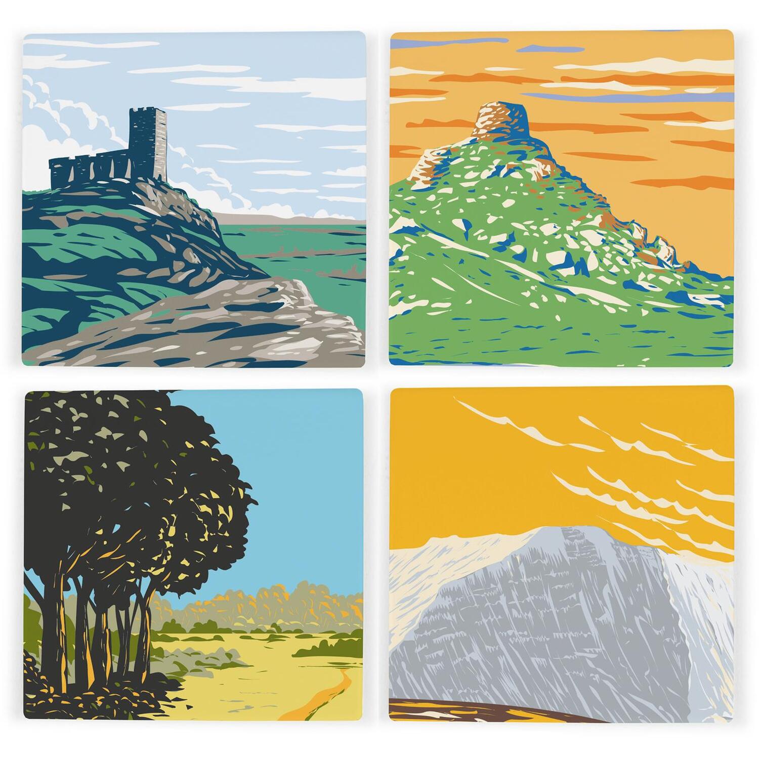 Purely Home Southern National Parks Coasters - South Of England Inspired Set Of 4 Square Ceramic Coasters - Multi - Image 3