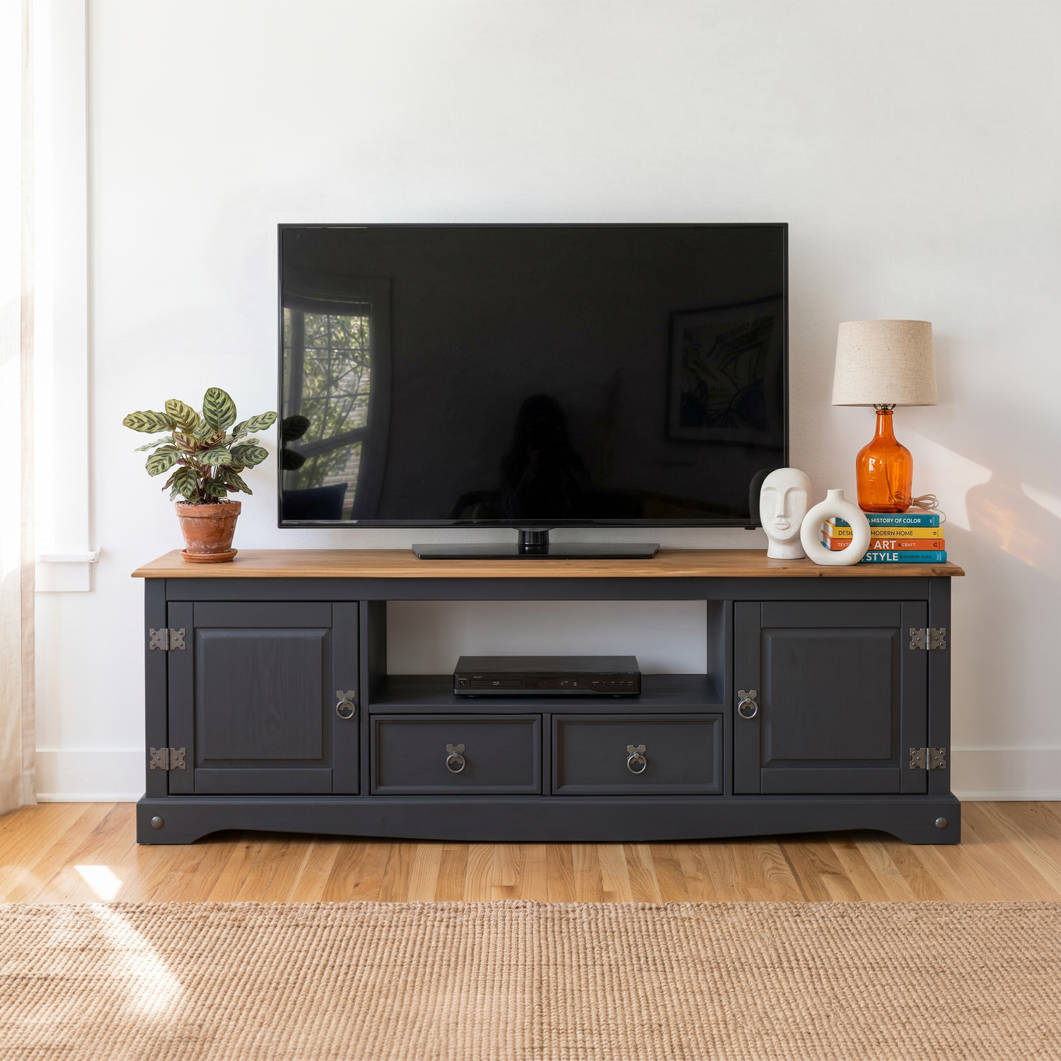 Mercers Furniture Corona Charcoal Large Widescreen Tv Unit - Distressed Charcoal