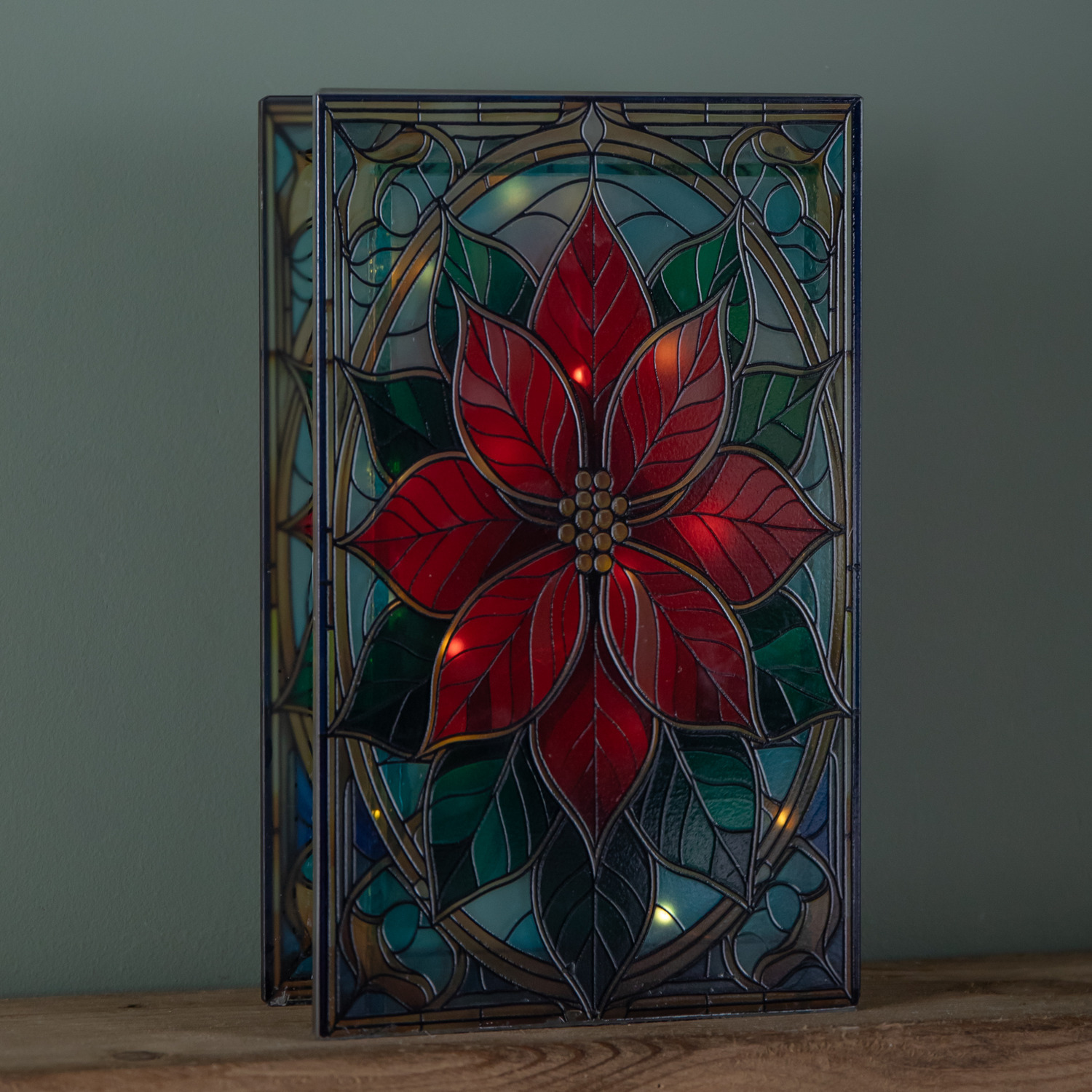 Samuel Alexander Unisex Multicolor 21Cm Double Sided Stained Glass Poinsettia Decoration With Leds - Image 3