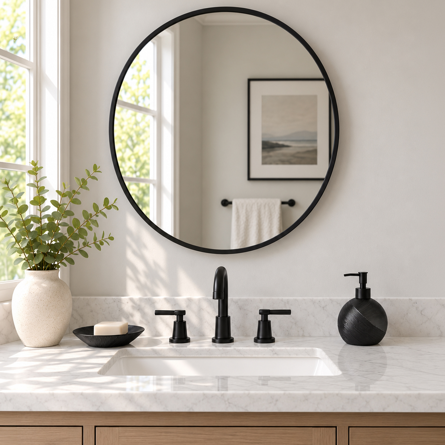 Showerdrape Woolwich Brushed Black Framed Round Mirror 45x45cm