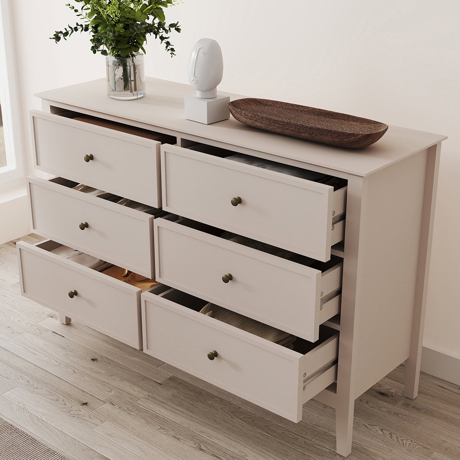 Cream Drawers Large 6 Drawer Chest Of Drawers - Rowley Pale Cream Collection