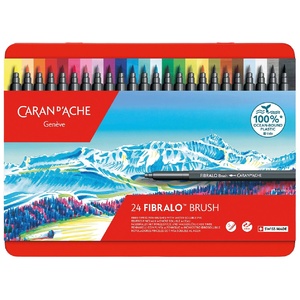 Fibralo Water Soluble Brush Pens Metal Tin - Assorted Colours / 24 Pack
