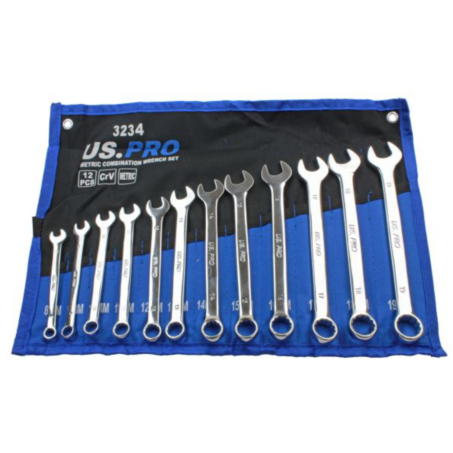 Us Pro Tools 12Pc Combination Spanner Set Metric 8 - 19Mm