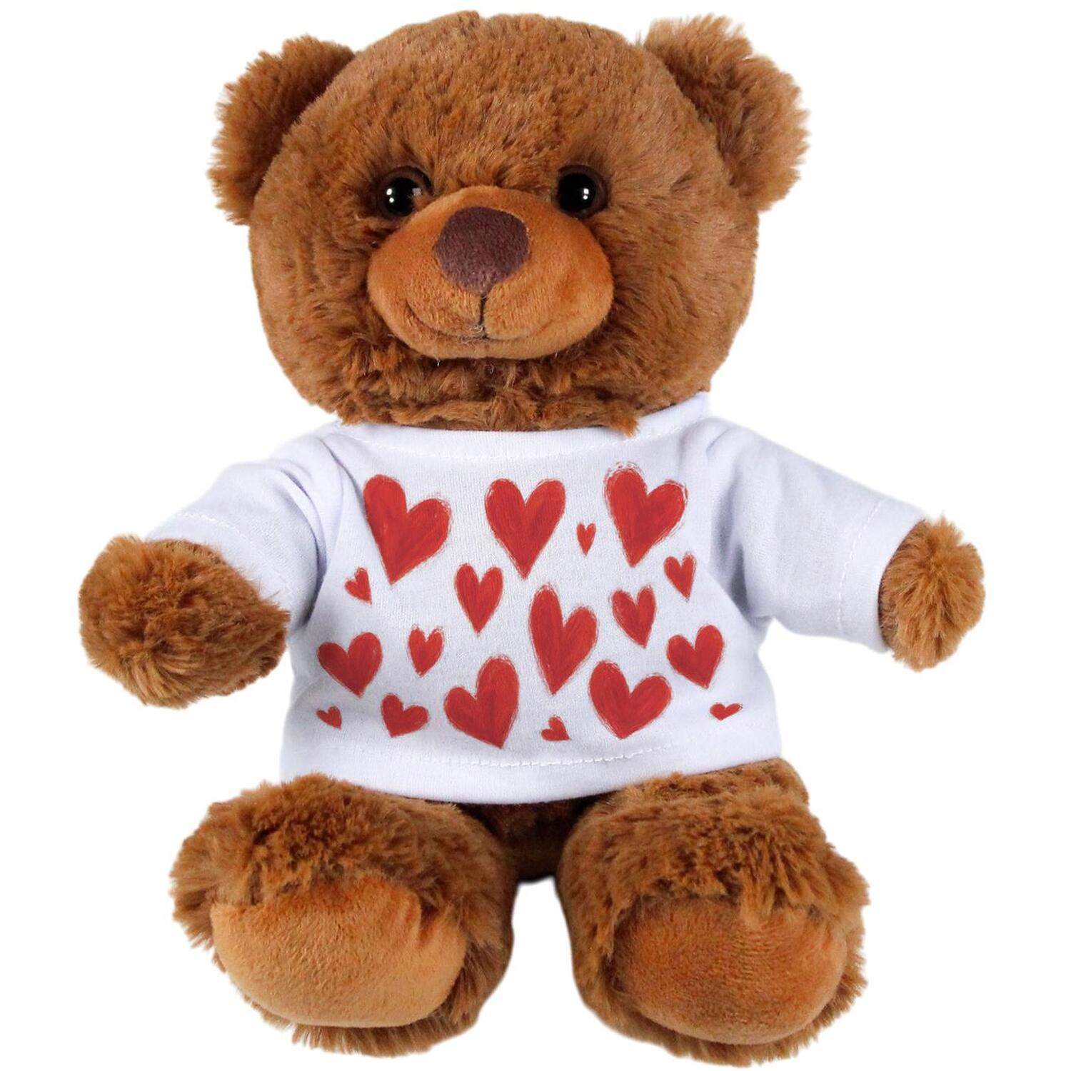 Purely Home Red Love Hearts Teddy Bear With T-Shirt - Dark Brown