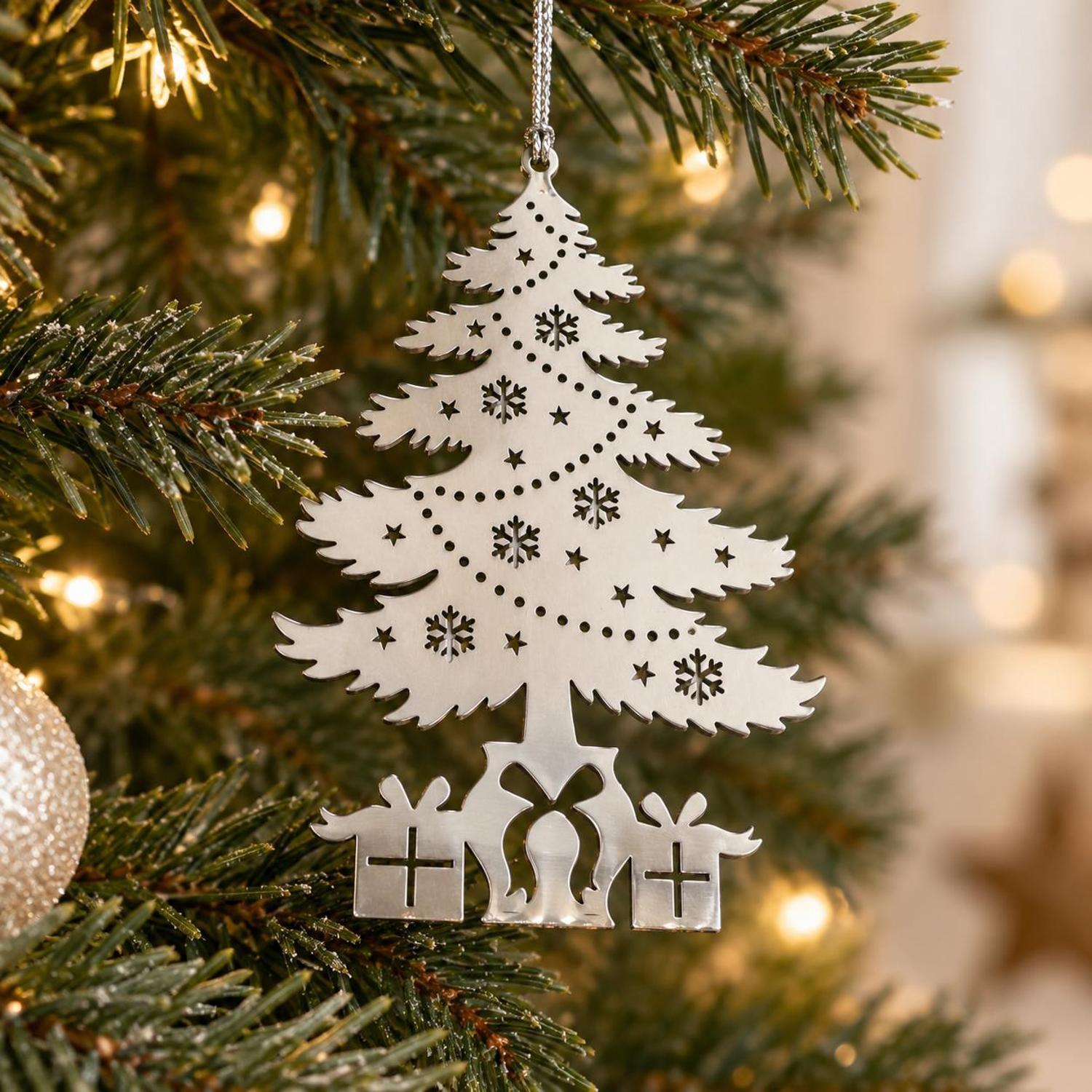 Silver Christmas Tree Ornament Stainless Steel Hanging Decoration Silver Thread - Image 3