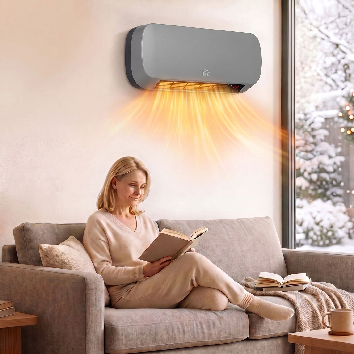 Homcom Grey Wall Mounted 2000W Ceramic Heater With 3 Heat Settings, - Image 6