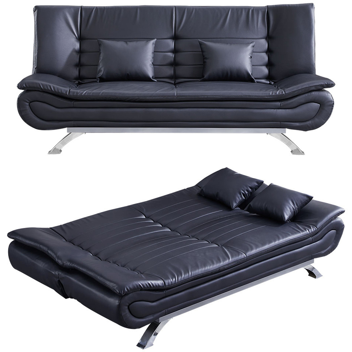 2-seat Convertible Leather Sofa Bed - Black