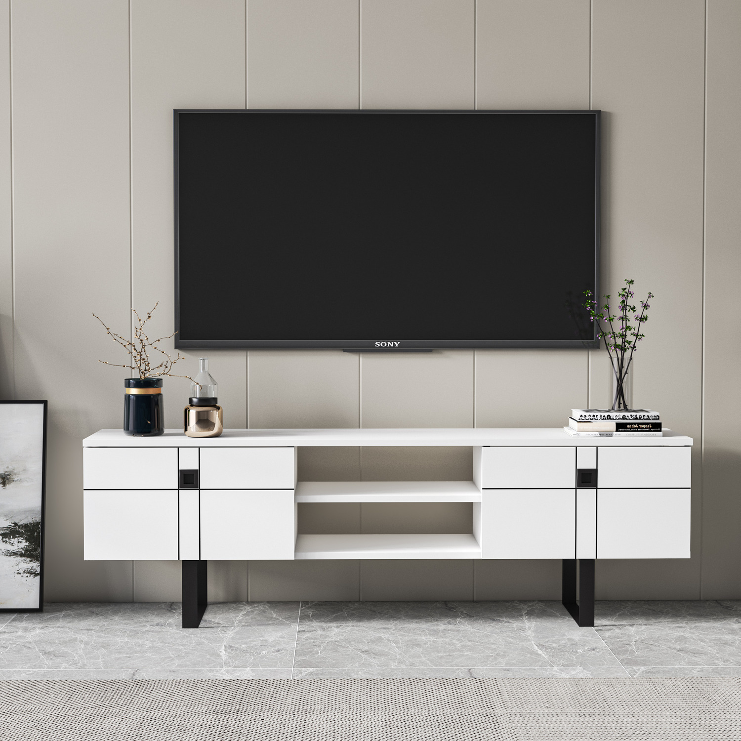 MinimaDecor - Paulo Modern TV Stand - Black white thumbnail