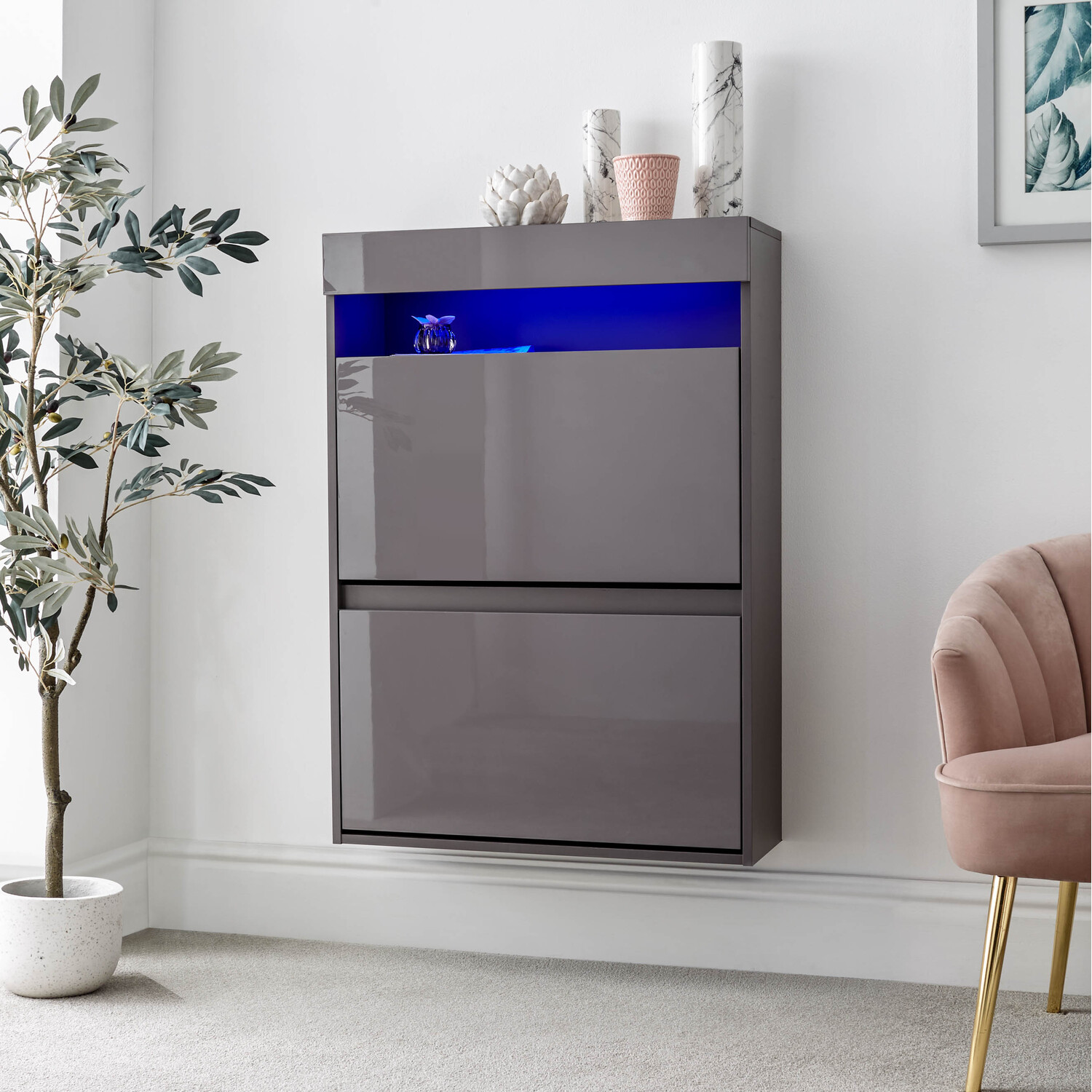 GFW - Galicia Wall Hanging Two Tier Shoe Cabinet - Grey thumbnail