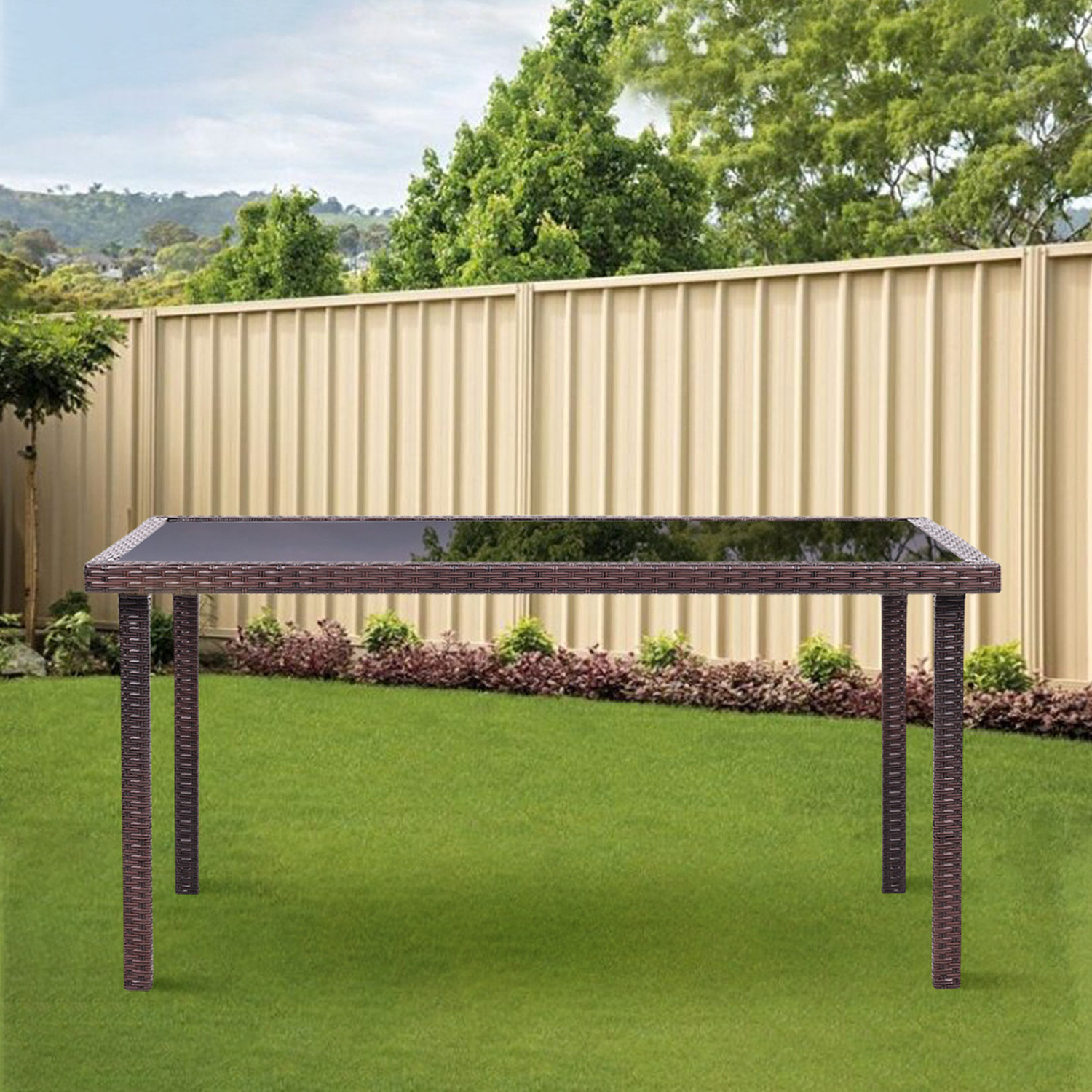 Livingandhome - Outdoor Rattan Coffee Table Garden Furniture - Brown thumbnail