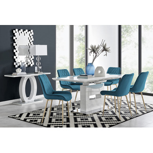 Arezzo Large Extending Dining Table with 6 Pesaro Gold Leg Chairs