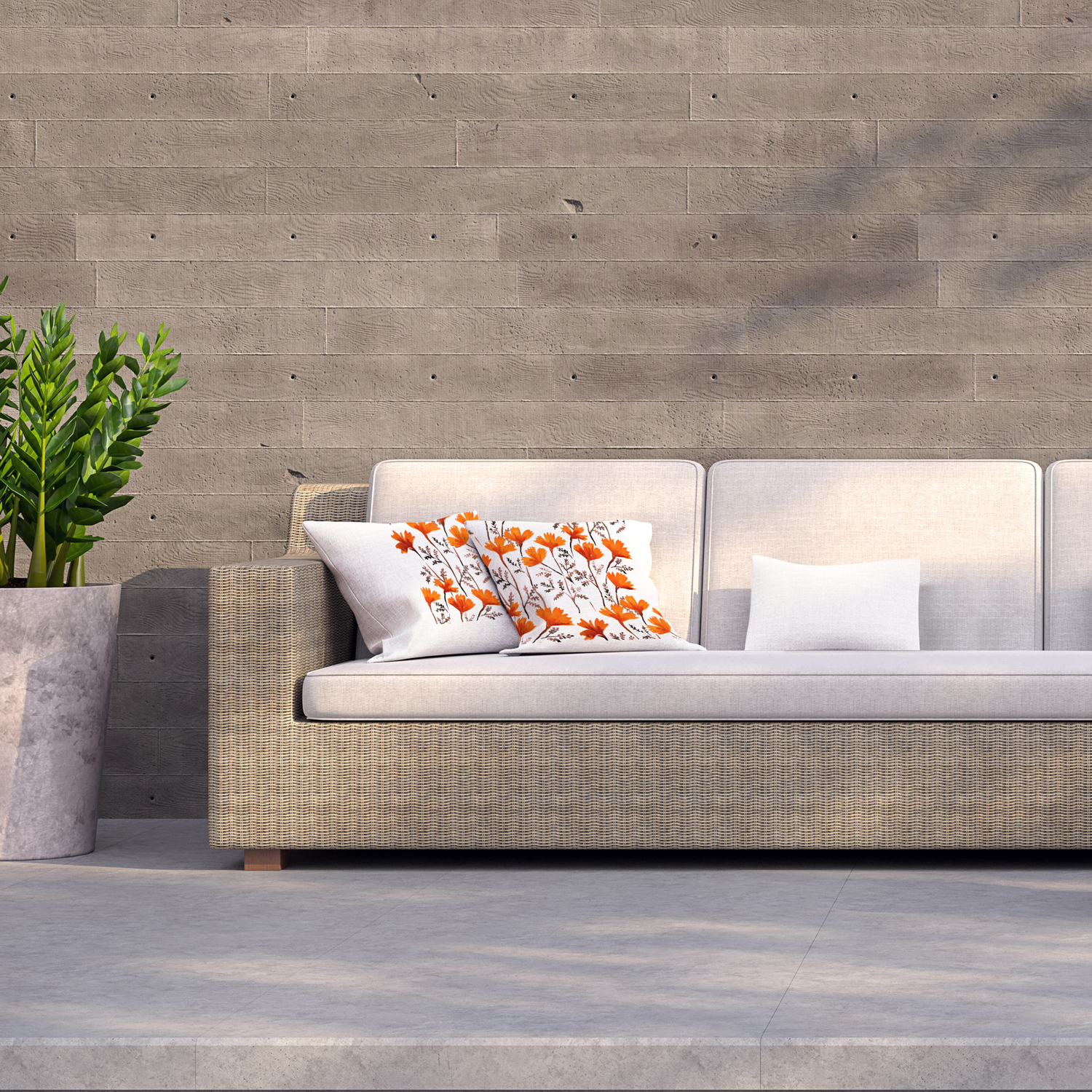 Strips And Leafs Outdoor Cushion - Orange / 60cm