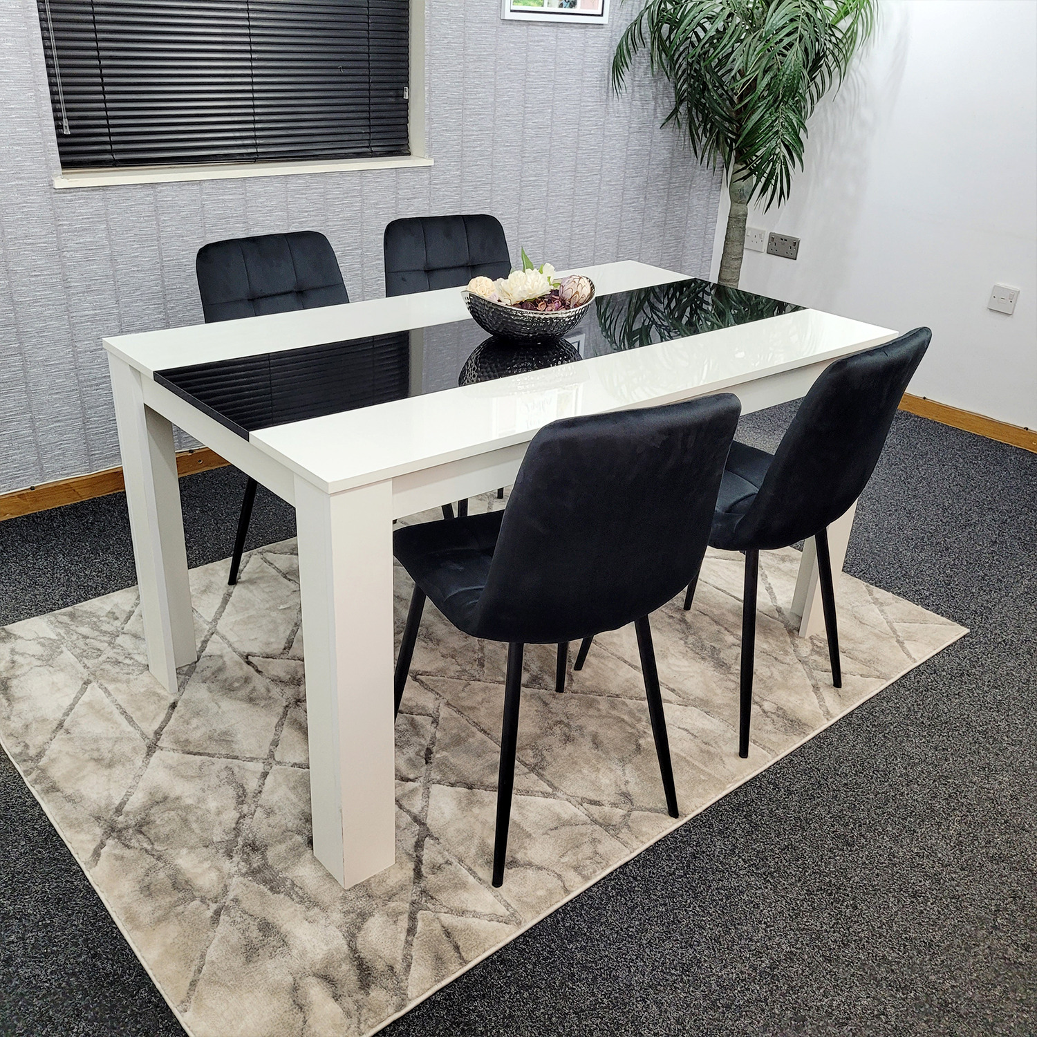 Kosy Koala - Dining Table Set - Wooden - Black Chairs - Velvet - Black