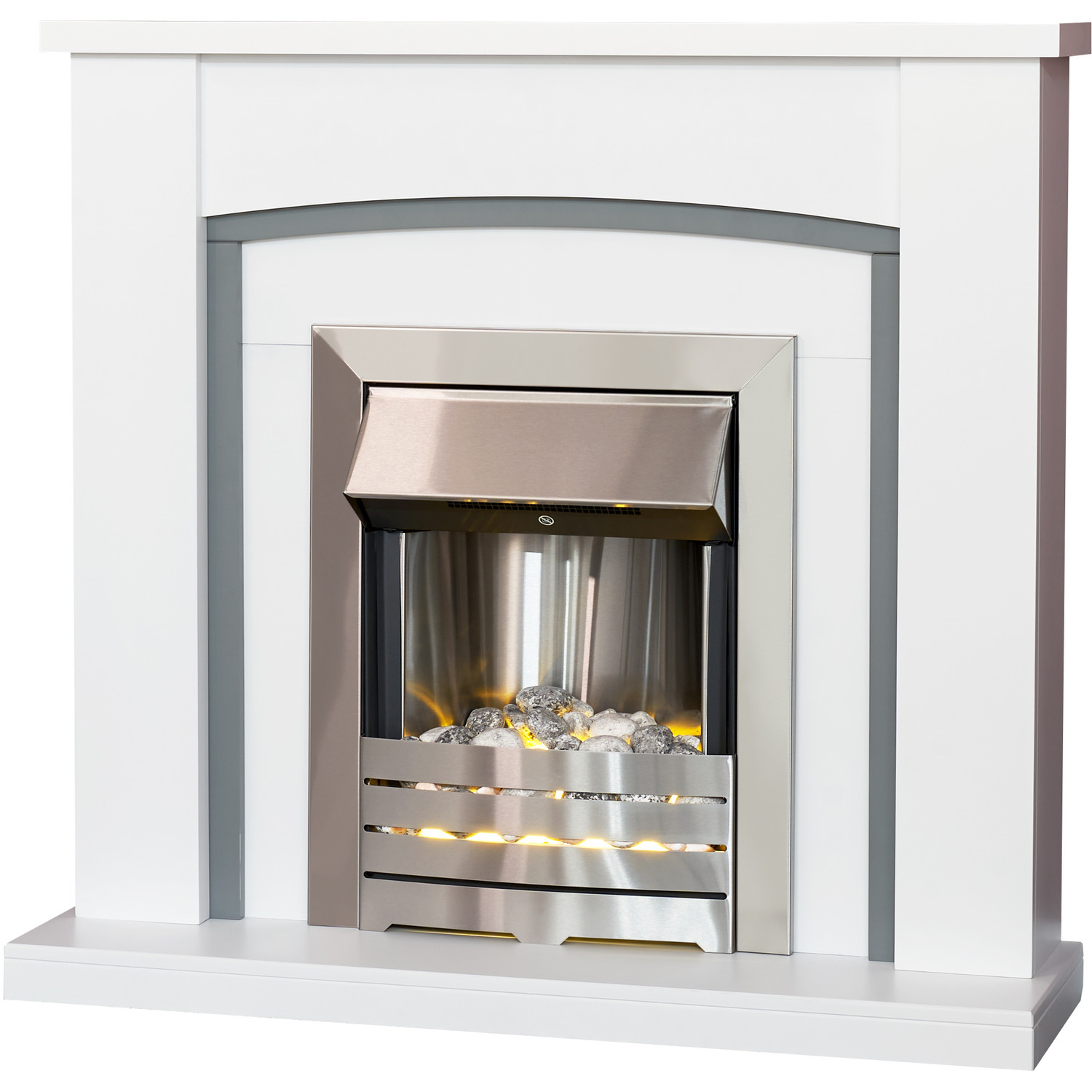 Adam Chilton in White with Helios Electric Fire in Brushed Steel, 39 Inch