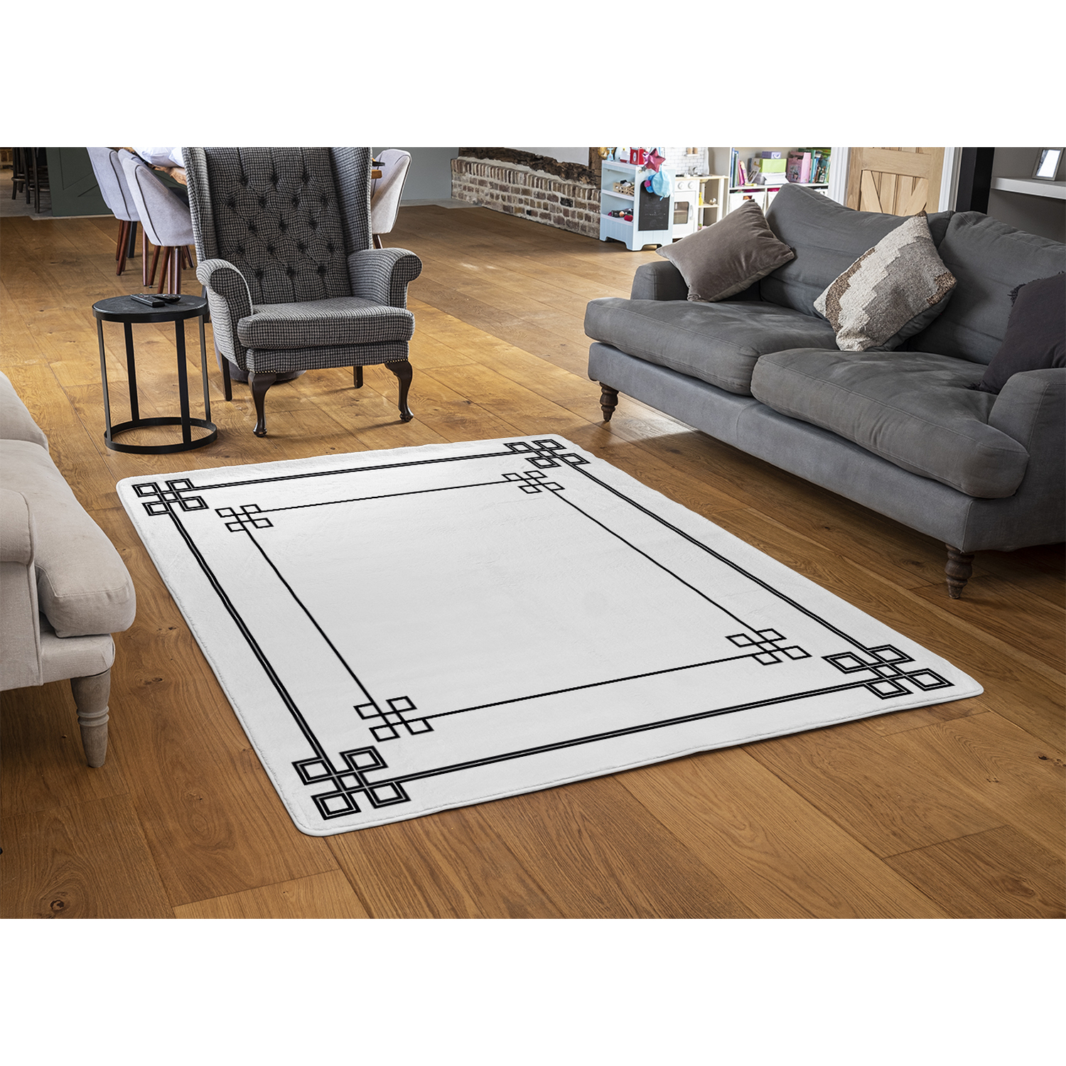 Roman Style Ornamental Frame Rug - Black / 150cm thumbnail
