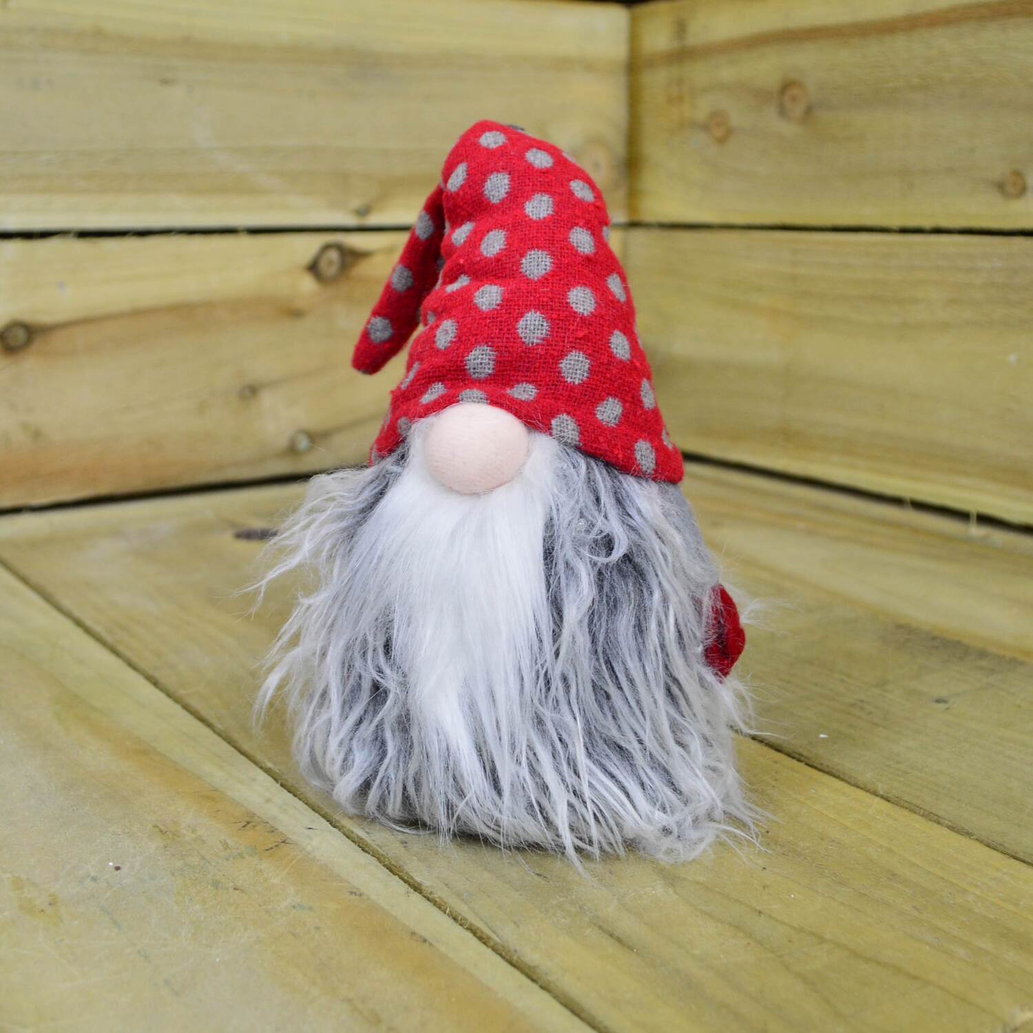 Festive Gonk Cuddly Santa Indoor Christmas Decoration - Red and Grey / Polka Dot Hat