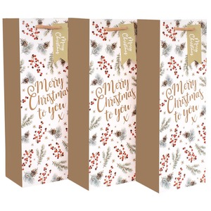 3 Eco Red Berry Christmas Bottle Bags