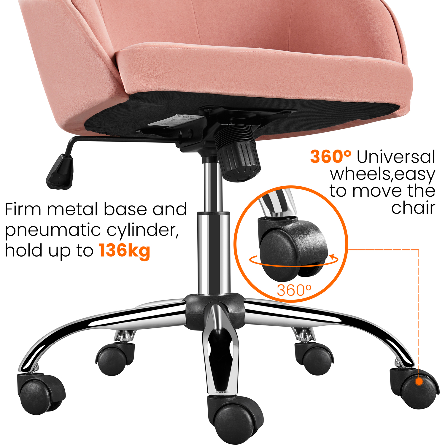 Soft Height Adjustable Office Chair - Pink