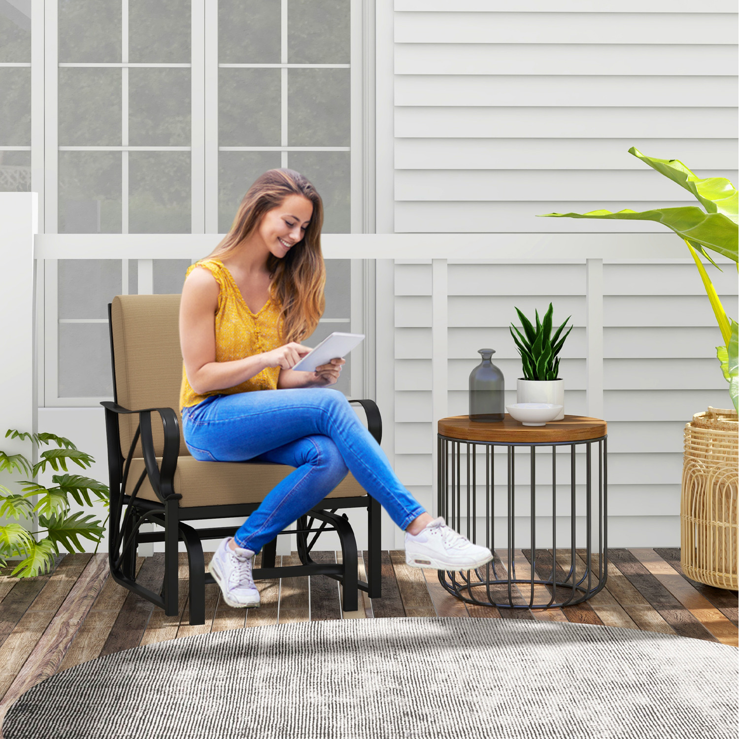 Garden Metal Glider Chair Armchair - Brown