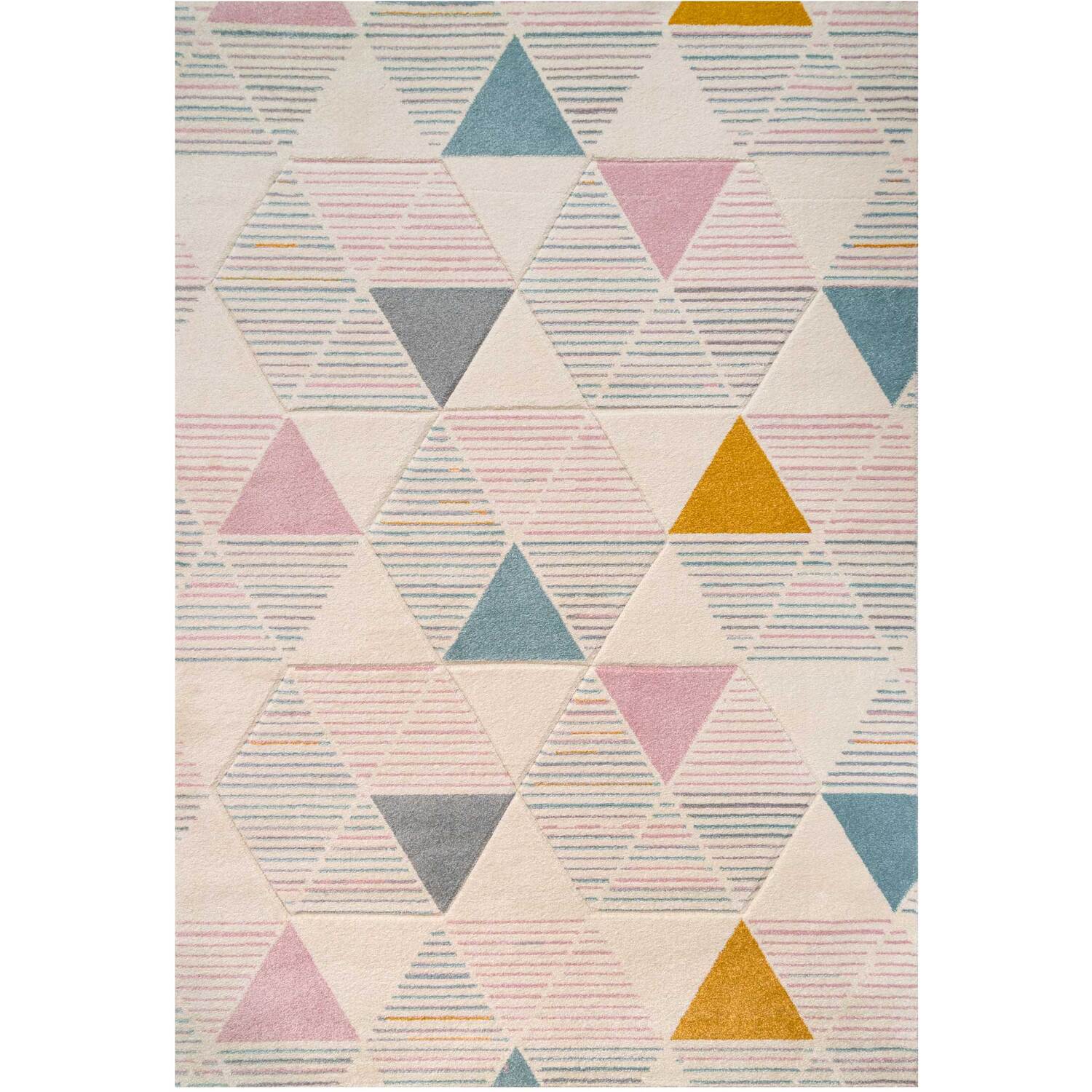 Pastel Patterned Rug Cream Pastel Diamond Geometric Carved Bedroom Living Area Rug