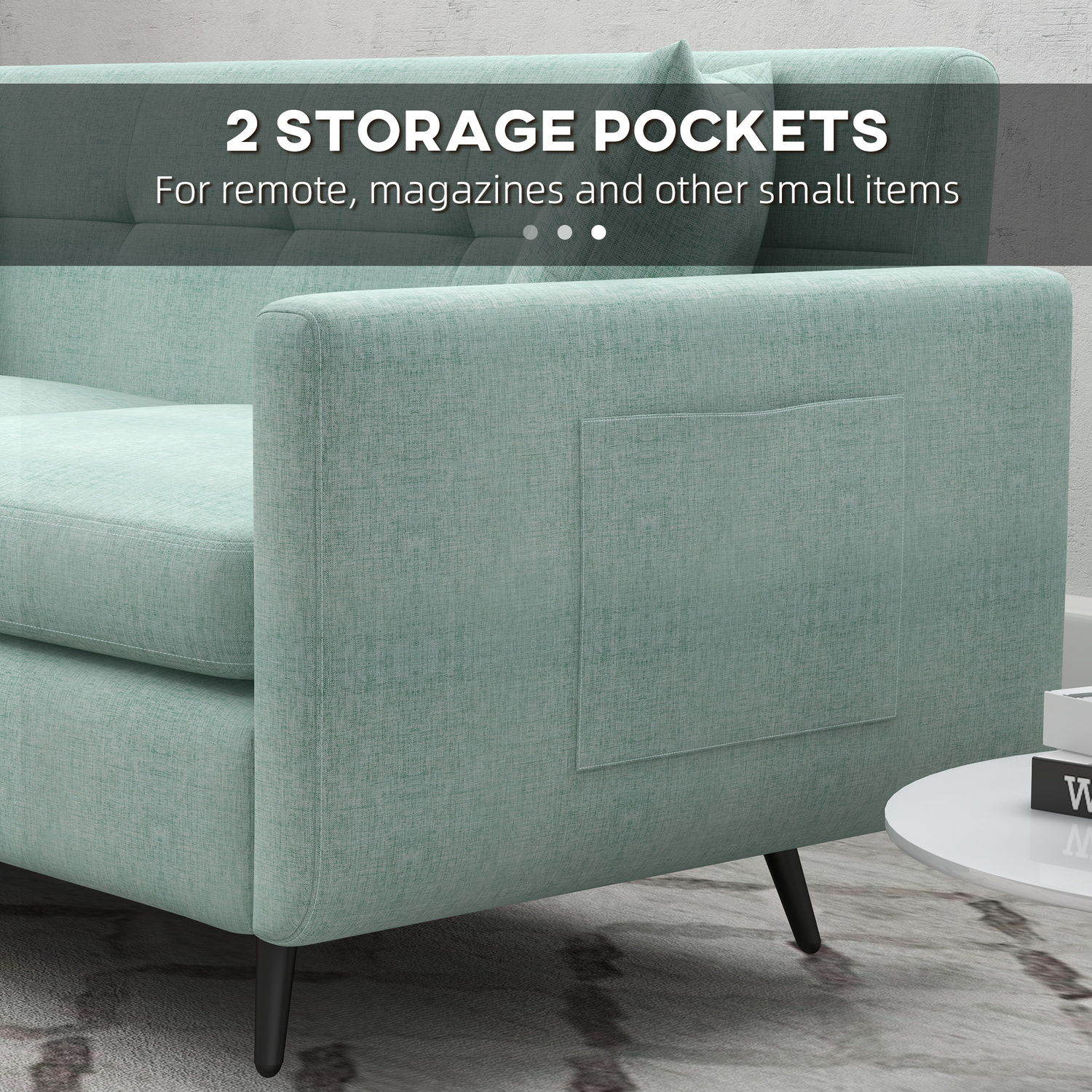 HOMCOM Sofa 2 Seater Loveseat Sofa with Storage Pockets and Pockets