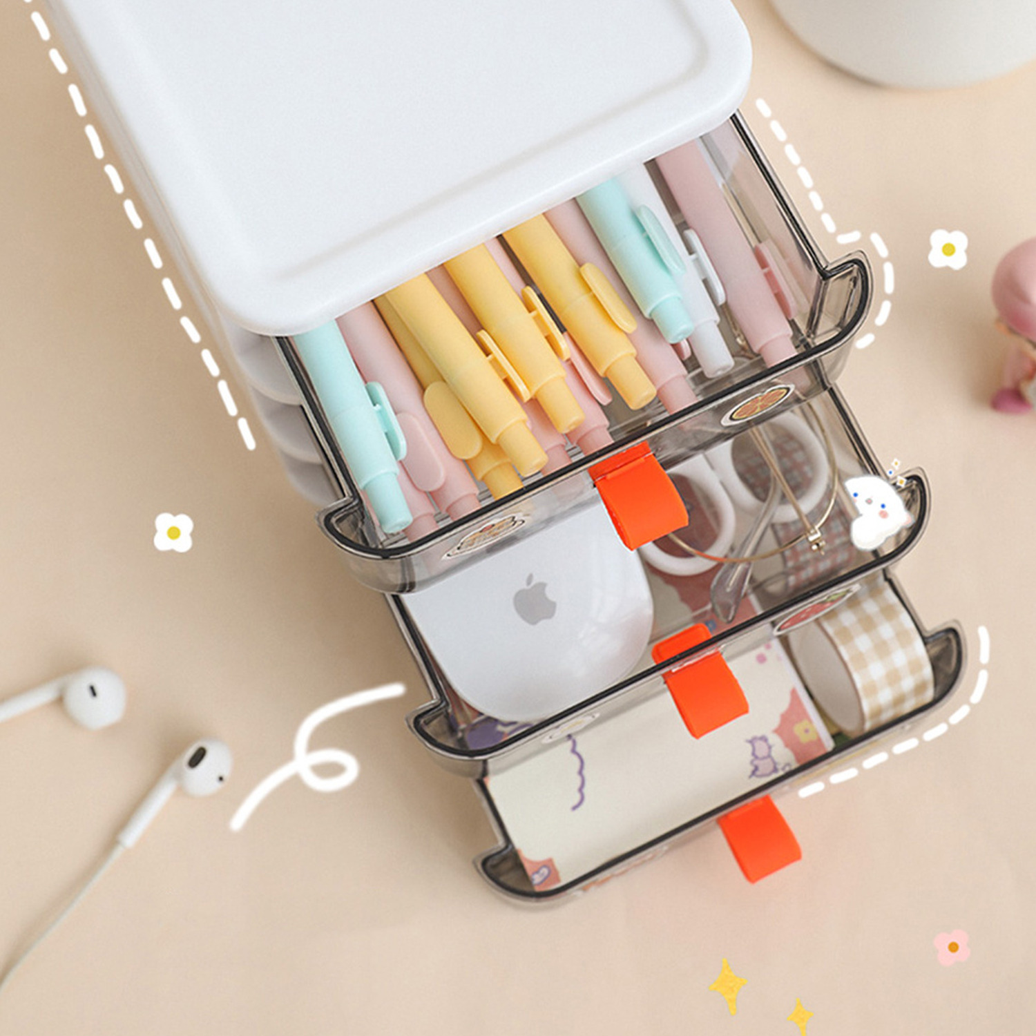 Livingandhome Crystal-Clear Plastic Organiser - White / 3872.6L