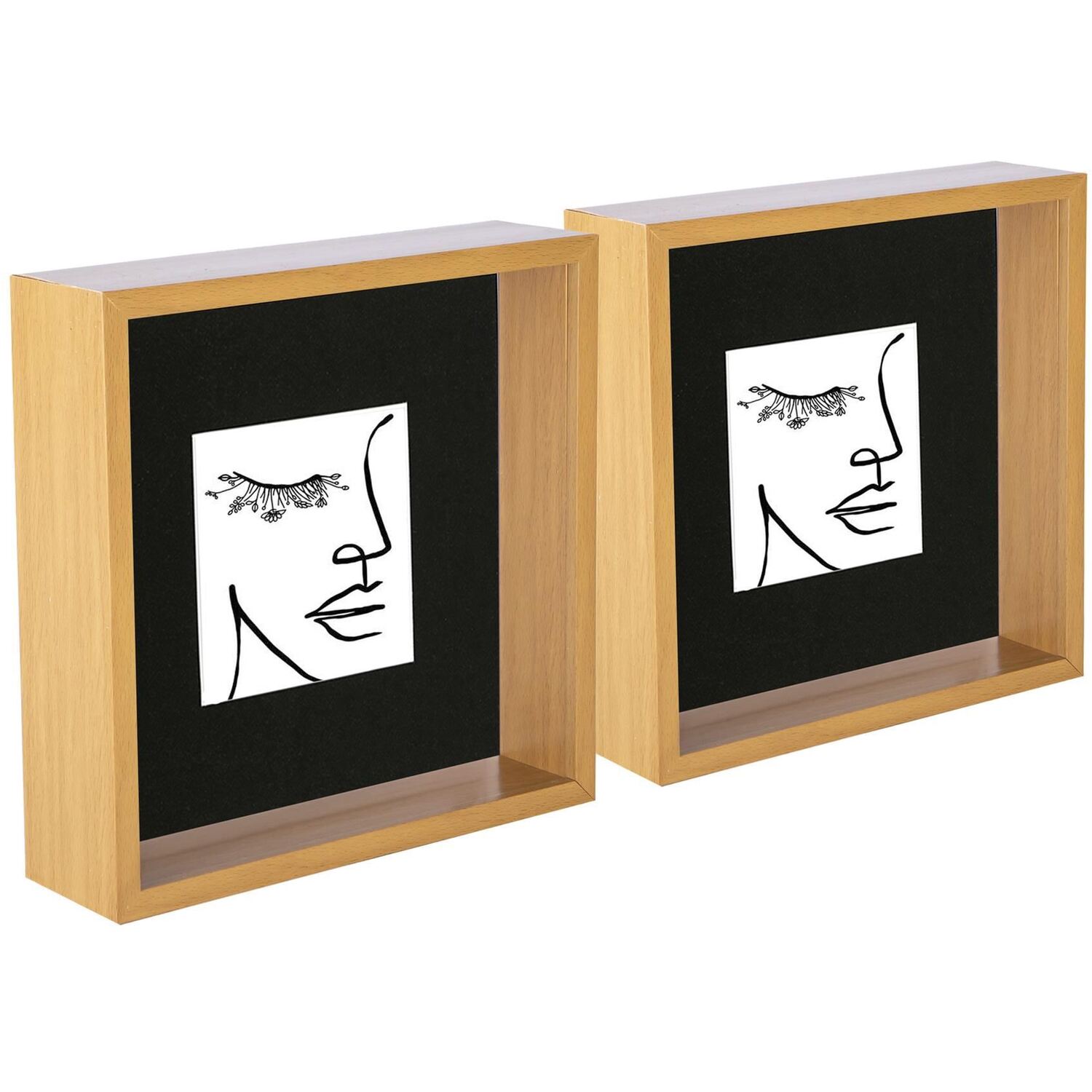 3D Deep Box Photo Frames - 8 x 8" with 4 x 4" Mount - Pack of 2 - Light Wood/Black